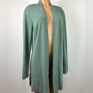 Eileen Fisher 100% Wool knit open-front long cardigan sweater sage green size 2X